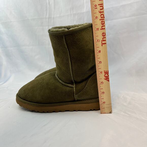 Cozy Cabincore UGG Boots Green Suede Shearling Fold Down Boho Women’s 10 Winter - Picture 9 of 10